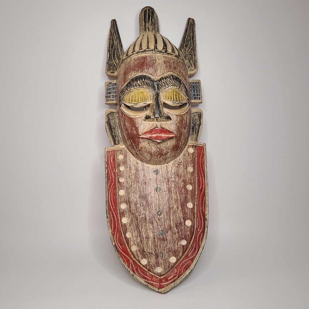Punu Hand-Carved Vintage Wooden African Mask, 23"h